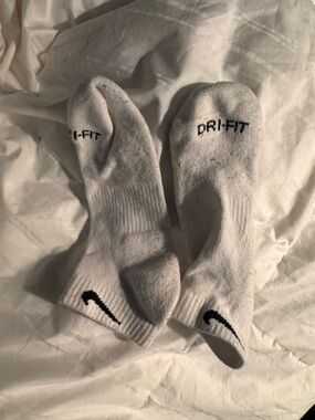 Nike White Men's Athletic No-Show Dri-FIT Socks with Black Swoosh